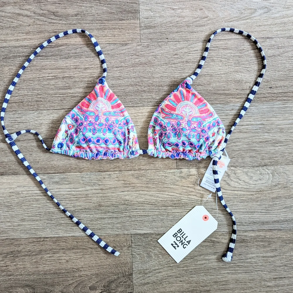 NWT Billabong Colorful Multi Printed Triangle Bikini Top Size Medium - Picture 1 of 3